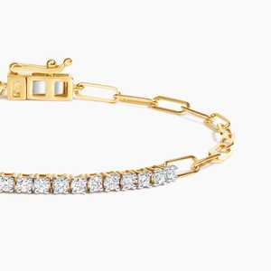 Bracelet tennis maille trombone tendance en or jaune massif 14K plaqué rhodium avec diamant de laboratoire 0,45 carat certifié IGI – Bijou raffiné, idéal comme cadeau - Product Image 4
