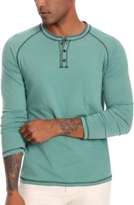 Nouveau T-shirt Henley blanc à manches longues pour homme, 100 % coton, coupe classique, couleur unie, tricoté, col rond, vente en gros OEM ODM - Product Image 4