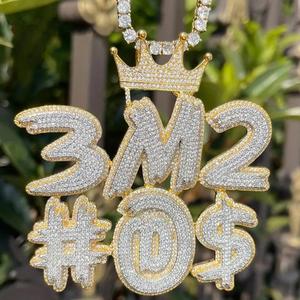 "3M2" Number Pendant Moissanite Diamond <b>Iced</b> <b>Out</b> Hip Hop Necklace Gold Plated Bling <b>Chain</b> Luxury Jewelry - Product Image 1