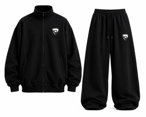Black Breathable <b>Lightweight</b> <b>Hoodie</b> Jogger Set Contrast Panel Pullover Tracksuit Custom Logo Winter Casual Sportswear - Product Image 1