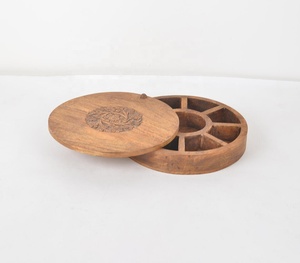 Hand Carved Mango Wood <b>Spices</b> Box With Compartments Manufacturer Wholesaler New Designer Bulk Creative Low MOQ Handmade - Product Image 1