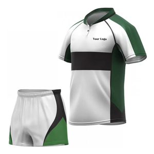 Conjunto de Camiseta de Fútbol Sublimada Personalizada 100% Poliéster, Bloques de Color Blanco, Verde y Negro, Manga Corta, Secado Rápido, Absorbe la Humedad, Unisex - Product Image 1