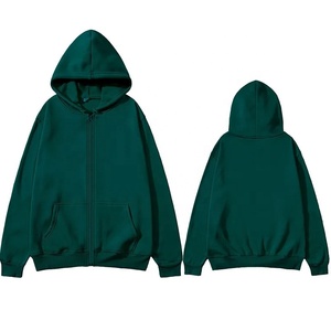 Sudadera con Capucha Verde Oscuro para Hombre, Cierre de Cremallera, Corte Holgado, Informal, de Algodón French Terry, con Bolsillo, para Otoño 2027 - Product Image 1