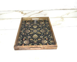 Juego de 3 bandejas rectangulares de madera de mango de la mejor calidad, personalizadas, de lujo, con atractivo estampado en esmalte, pulidas, decorativas, para hoteles. - Product Image 2