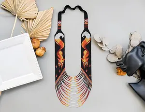 handmade Beaded Orange Fox <b>Necklace</b>, Black Beadwork <b>Statement</b> Jewelry, Unique Fox Themed <b>Necklace</b>, Gift for Nature Lovers, gift - Product Image 1