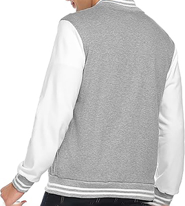 <b>Men's</b> Gray Varsity <b>Jacket</b> With <b>White</b> Sleeves Turn-down Collar Button Closure Casual Autumn Wear - Product Image 2