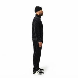 Men's Black Cotton Velour Breathable Anti-Pilling Heavyweight <b>Tracksuit</b> 320GSM <b>90s</b> Heritage Streetwear 2-Piece Sweatsuit Regular - Product Image 3