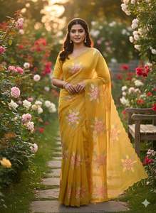 Sari en soie de mousseline de créateur indien le plus vendu, avec chemisier élégant et stylé, tenue ethnique tendance pour mariage - Product Image 4