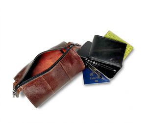 [Article Nouveau] Pochette zippée multifonctionnelle en cuir véritable Castello Classic de haute qualité, noire, marron, pour cosmétiques et articles de toilette - Product Image 4