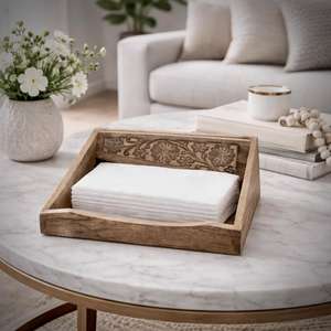 Boîte à mouchoirs en bois gravée de luxe pour la maison, le bureau et la voiture, distributeur de serviettes élégant pour une décoration intérieure esthétique - Product Image 6