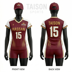 Ensemble de maillots de volley-ball pour femmes, 180 GSM, polyester interlock premium, élasthanne, panneaux marron, impression par sublimation personnalisée, uniforme de volley-ball - Product Image 1