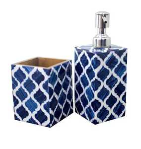 Juego de Dispensador de Jabón y Portacepillos de Dientes de Cerámica con Diseño Marroquí Azul, Botella de Porcelana de Lujo para Jabón Líquido, Juego de Baño - Product Image 1
