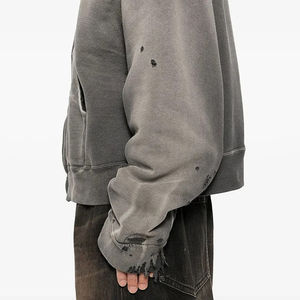 เสื้อฮู้ดซิปวินเทจแบบฟอกสี ทรงโอเวอร์ไซส์ สไตล์สตรีทแวร์  ผ้าหนา - Product Image 3