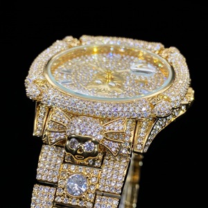 Hip Hop Mens Watch GOld Pave CZ Stone Crossbone Skull Dial Custom Logo Premium Quality Streetwear Jewelry Watch - Product Image 3