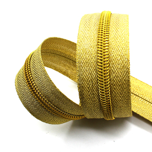 High Quality #5 Gold Nylon Coil <b>Zipper</b> Tape Metallic Gold Teeth Gold Lurex Tape for Garment - Product Image 2