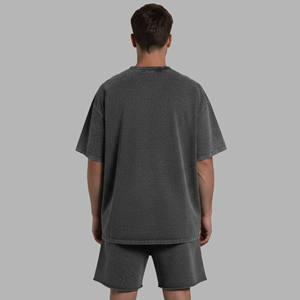 Ensemble T-shirt et short en coton surdimensionné de haute qualité, col rond, effet délavé, vêtements décontractés d'été, respirant, ensemble 2 pièces pour homme - Product Image 3