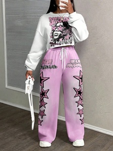 Unisex <b>Pink</b> Acid Wash Hooded Crew Neck Sweatshirt Drawstring Joggers Streetwear Full Length Pants <b>Tracksuit</b> Set Loose Fit - Product Image 2
