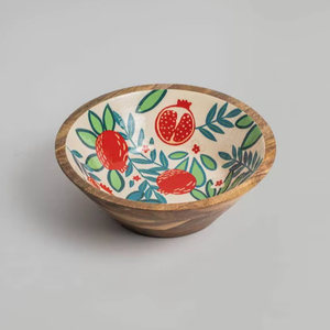 ชามสลัดไม้มะม่วงลายดอกไม้ขนาดใหญ่ ชามเสิร์ฟผลไม้เพ้นท์ลายด้วยมือ - Product Image 1