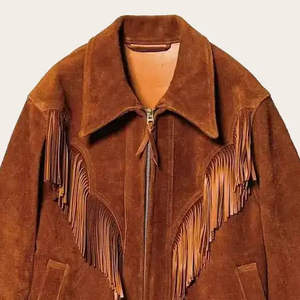 Veste Western en Cuir de Vache à Franges et Perles, Style Américain, Manches Longues, pour Homme Cow-boy - Product Image 2