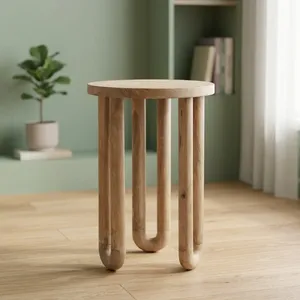 Table d'appoint moderne en bois de manguier, design mid-century, faite à la main, meubles de salon emboîtables, finition foncée, base à trois pieds, Rajasthan - Product Image 2