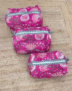 Ensemble de trousses de maquillage pour femmes, 3 pièces, trousse de toilette, 100% coton, trousse à fermeture éclair, trousse à accessoires cosmétiques matelassée, trousse multifonction - Product Image 1