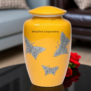 Nueva urna de cremación amarilla personalizada con mariposas grabadas a mano, urnas funerarias decorativas para cenizas de adultos. - Product Image 2