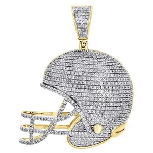 0.75 Ct 10K Yellow Gold Real Diamond Football Helmet Pendant Sports Pave Charm