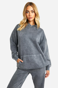 Ensemble de survêtement pour femme, hiver, à capuche, effet délavé, 100% coton extensible, 2 pièces, logo personnalisé OEM - Product Image 6