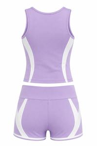 Ensemble de yoga 2 pièces uni pour femme grande taille, comprenant un crop top sans manches à dos nageur et col rond, et un short taille haute avec bordure contrastante - Product Image 3