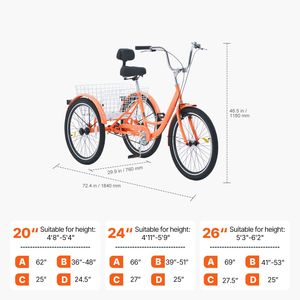 Triciclo Cruiser in Acciaio al Carbonio da 26 Pollici con Cestino Regolabile e Corpo Chiuso per Adulti - Product Image 2