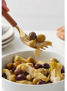 Hand Polished Wooden Handle Flatware Set With <b>Copper</b> Spoon Silver Knife Gold Fork Minimalist Design Durable Party <b>Utensils</b> - Product Image 4