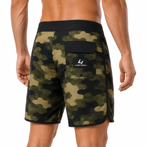 <b>Men</b> Camo Board Shorts Quick Dry Stretch Surf Swim <b>Trunks</b> with Zipper Pocket Custom Logo Beach Shorts Athletic Water Sports Wear - Product Image 4