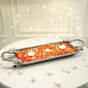 Plateau de service rectangulaire en aluminium durable et écologique, fait main, finition dorée, pour fêtes, fruits, collations, thé et aliments - Product Image 5