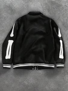 Black Woolen Varsity <b>Jacket</b> Unisex Mandarin Collar Hooded Winter Streetwear College Baseball Outerwear 100% Cotton Heavy Front - Product Image 3