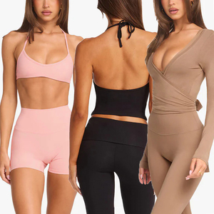 Conjunto de Top de Yoga de Manga Larga y Leggings de Cintura Alta, Premium, Sólido, de Nailon y Spandex Elástico, Ropa Deportiva para Actividades al Aire Libre, 2 Piezas - Product Image 5
