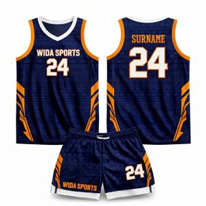 Conjunto de Uniforme de Baloncesto Sublimado Personalizado de Alta Calidad, OEM ODM, Uniforme de Equipo, Azul Marino y Naranja, Malla Transpirable, Fabricante al por Mayor - Product Image 1