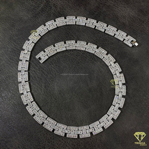 Wholesale <b>Iced</b> <b>Out</b> Miami Cuban Link <b>Chain</b> Hip Hop Style Bling Moissanite Diamond in 925 Sterling Silver Jewelry for Men - Product Image 4