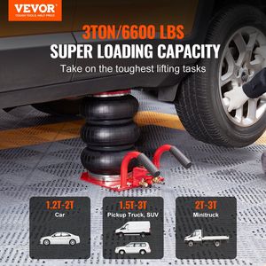 3ตัน/6600ปอนด์สามถุงแจ็คลมหกท่อเหล็กได้อย่างรวดเร็ว3-5วินาทียก17.7นิ้ว/450มม. ซ่อมโรงรถรถยนต์ด้านสีแดง - Product Image 2