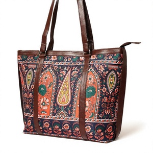 Sac fourre-tout en toile à motif cachemire pour femme, sac à main en cuir PU marron, sac de shopping, fabricant - Product Image 1