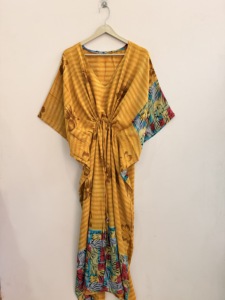 Indian Vintage Sari Silk <b>Kaftan</b> Dress For Women Luxury Night Gown Maxi Dress - Product Image 1