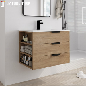 Mueble de Baño Moderno de Pared con Espejo LED, Diseño Europeo Personalizado JY Project, Estructura de Madera Contrachapada MDF, Lavabo de Melamina - Product Image 4