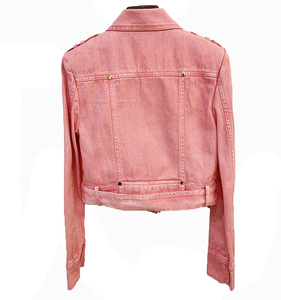 Women's <b>pink</b> Genuine Leather Moto <b>Jacket</b> Full Sleeve Zipper Closure Stand Collar Autumn Style - Product Image 2