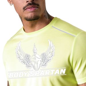 T-shirt de sport pour homme, vert lime clair, col rond, manches courtes, pour entraînement, gym, course à pied, vêtements de sport décontractés - Product Image 4