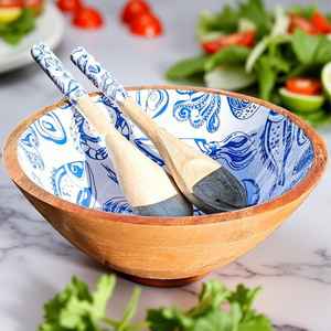 Bol de service classique en bois de manguier écologique UO, design émaillé coloré, poli, pour salade, dîner, petit-déjeuner, déjeuner, fête, usage quotidien, abordable - Product Image 1