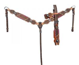 Ensemble de sellerie en cuir anglais de qualité supérieure, orné de motifs floraux, avec têtière et collier de poitrage, boucles réglables, taille personnalisée - Product Image 1