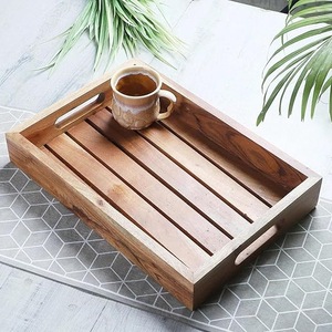 Solid <b>Wood</b> Serving Tray with Handles Rectangular <b>Rustic</b> Wooden Food Serving Tray for Home & Hotel - Product Image 6