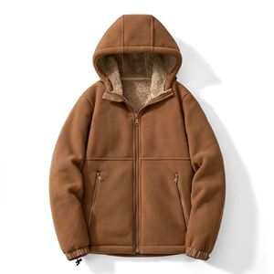 Manteau d'hiver OEM uni pour homme, en polaire chauffante, décontracté, à col montant, grande taille, épais, chaud, à capuche, tricoté, coupe droite et ample - Product Image 1