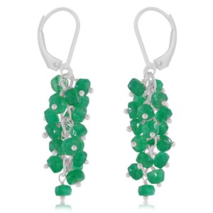 925 <b>Sterling</b> <b>Silver</b> Rhodium Plated Trendy Emerald Cluster Drop Earrings Green Faceted Dangle for Wedding Party Gift - Product Image 1