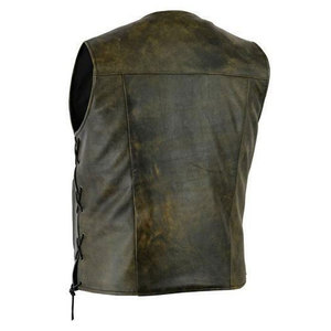 Gilet en cuir véritable pour homme SALVA LEATHER, style motard, col en V, fermeture éclair, coupe régulière, coupe-vent, vêtement d'extérieur pour l'hiver - Product Image 5