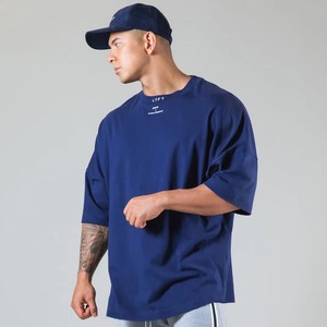 T-shirt Homme Oversize Couleur Unie Manches Courtes Col Rond Décontracté Uni 100% Coton Jersey Tricoté Coupe Streetwear Lourd - Product Image 3